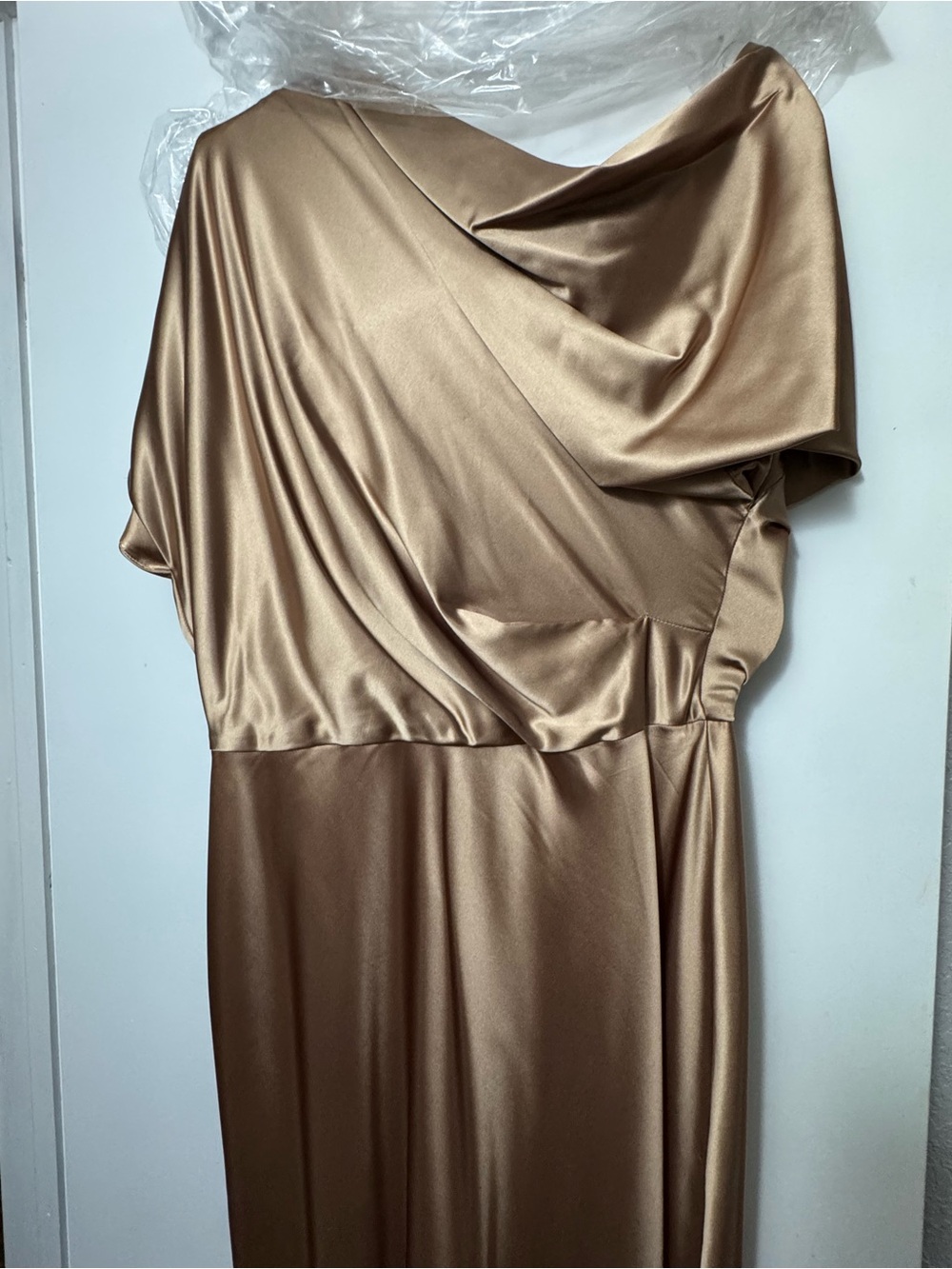 Alex Marie One-Shoulder Satin Gown in Warm Gold - Picture 4 of 12